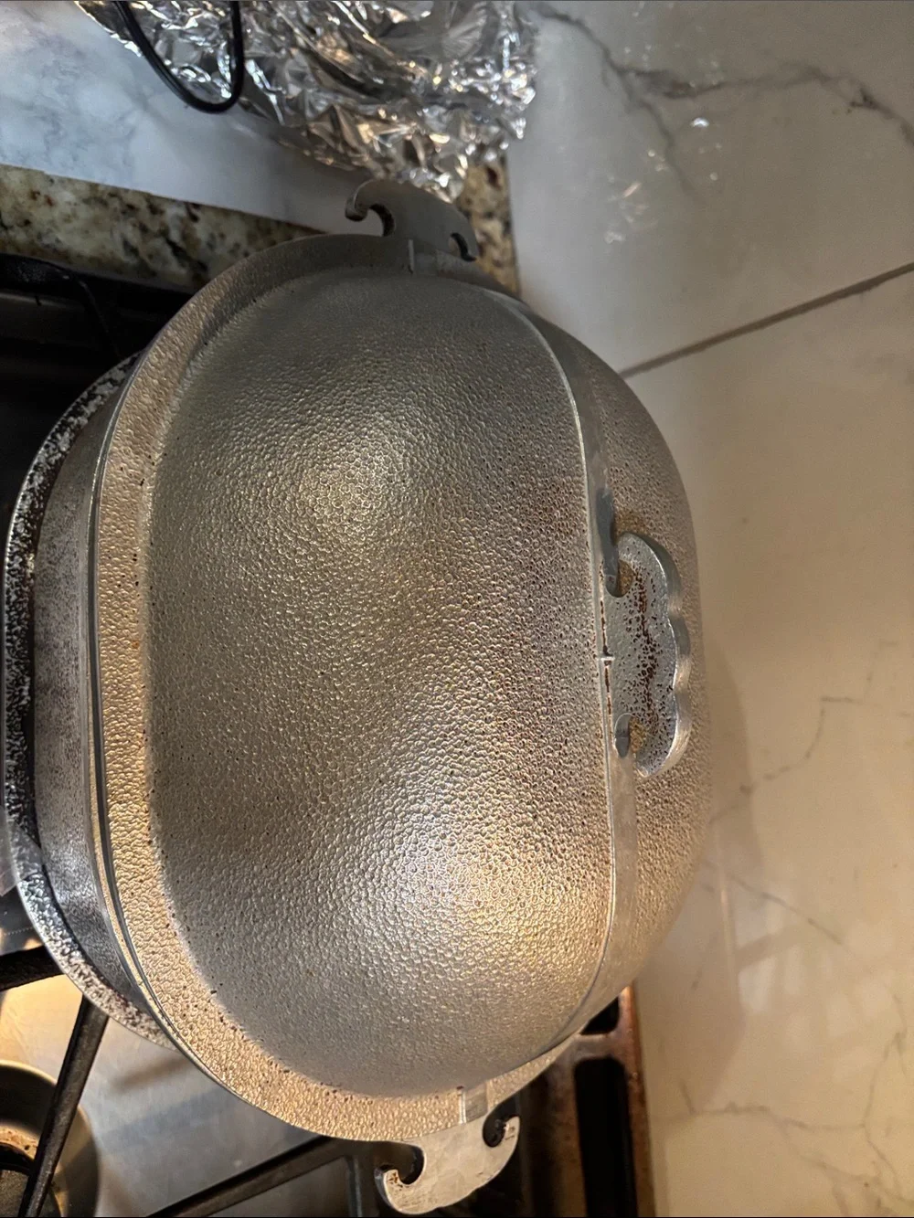 Silver Cast Aluminum Roaster with Hammered-Texture Dome Lid(Over 5lbs)